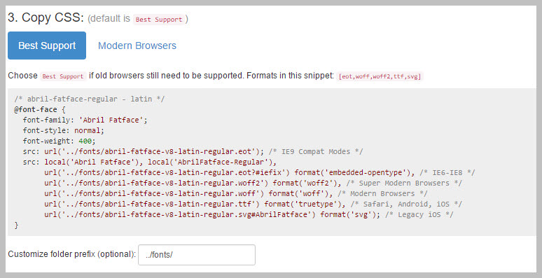 Google Webfonts Helper - Copy CSS Part