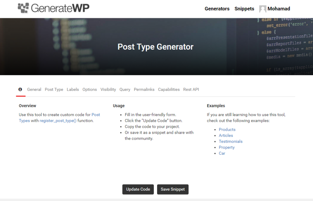 GenerateWP.com Generate Post Type